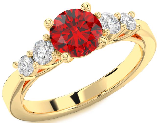 Diamond Ruby Gold Round Engagement Ring