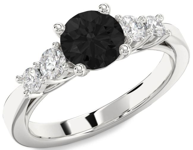 Black Diamond Silver Round Engagement Ring