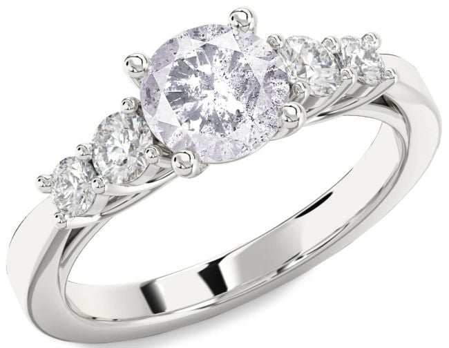 Salt & Pepper Diamond Silver Round Engagement Ring