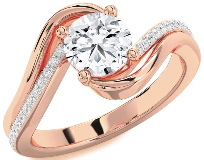 Diamond Rose Gold Silver Round Solitaire Engagement Ring