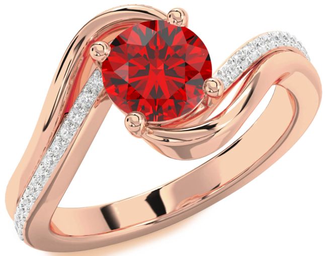 Diamond Ruby Rose Gold Silver Round Solitaire Engagement Ring