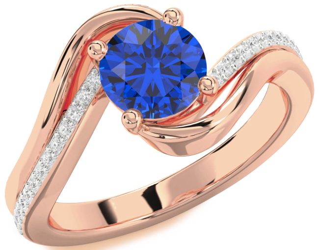 Diamond Blue Sapphire Rose Gold Round Solitaire Engagement Ring
