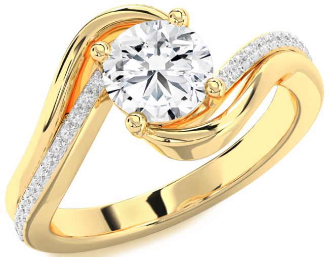 Diamond Gold Silver Round Solitaire Engagement Ring
