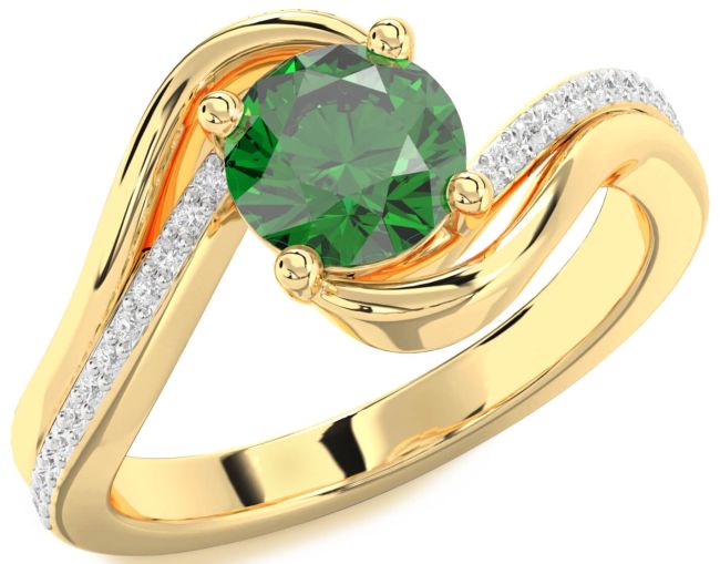 Diamond Emerald Gold Silver Round Solitaire Engagement Ring