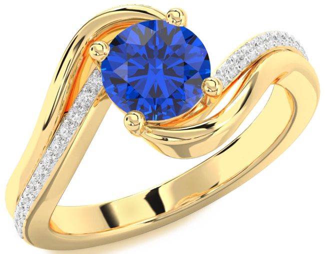 Diamond Blue Sapphire Gold Silver Round Solitaire Engagement Ring