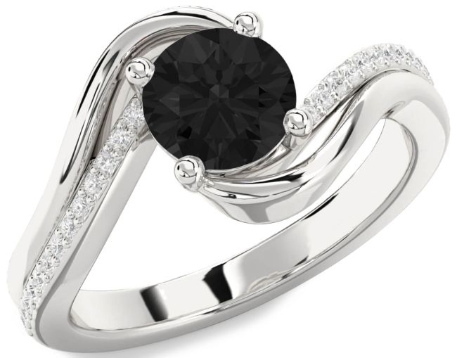Black Diamond Silver Round Solitaire Engagement Ring