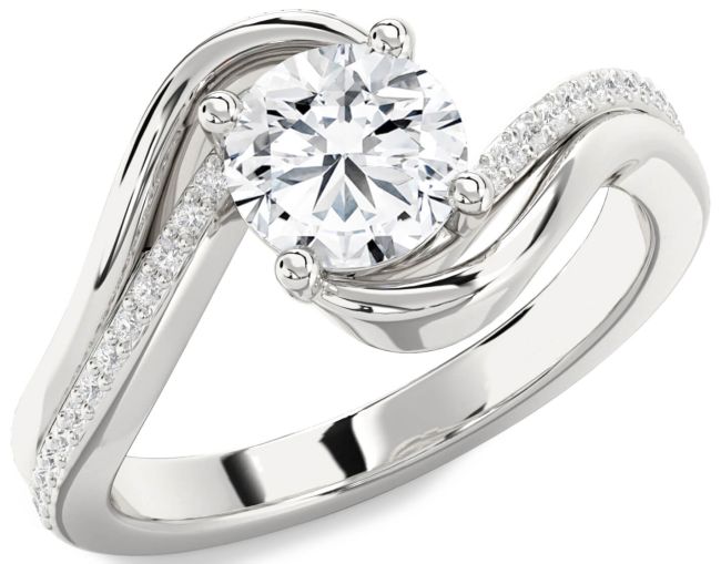 Diamond Silver Round Solitaire Engagement Ring