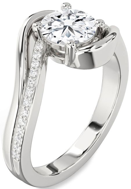 Lab Diamond Silver Round Solitaire Engagement Ring