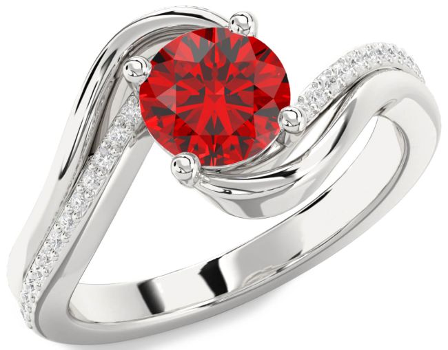 Diamond Ruby White Gold Round Solitaire Engagement Ring