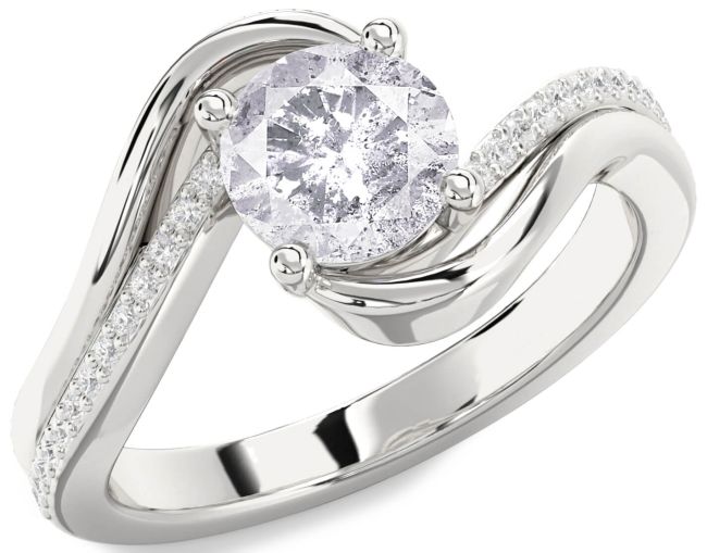 Salt & Pepper Diamond Silver Round Solitaire Engagement Ring