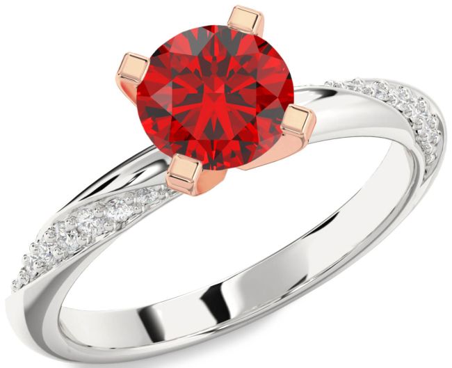 Diamond Ruby Rose Gold Silver Round Solitaire Engagement Ring