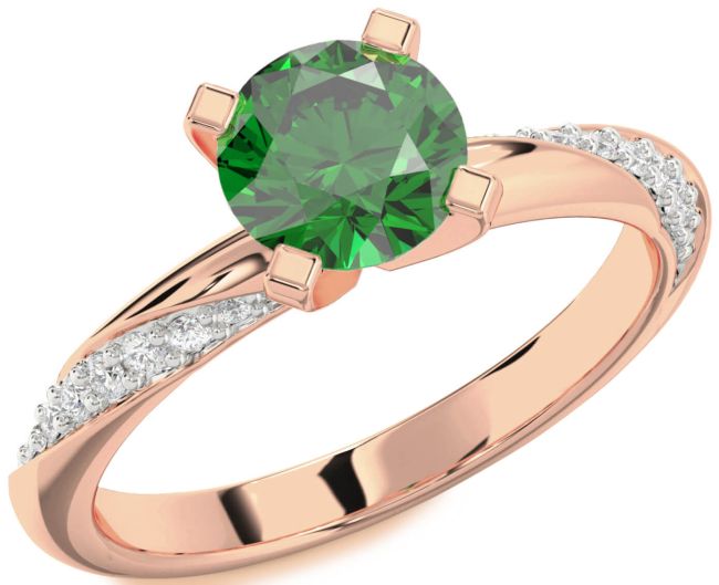 Diamond Emerald Rose Gold Round Solitaire Engagement Ring