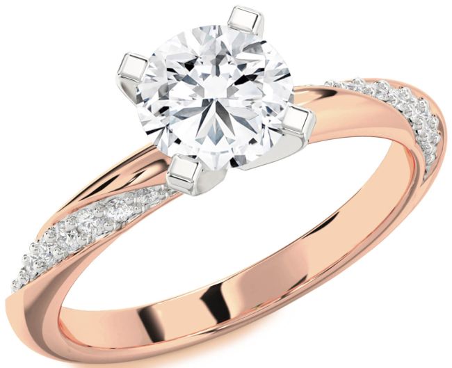 Diamond Rose Gold Silver Round Solitaire Engagement Ring
