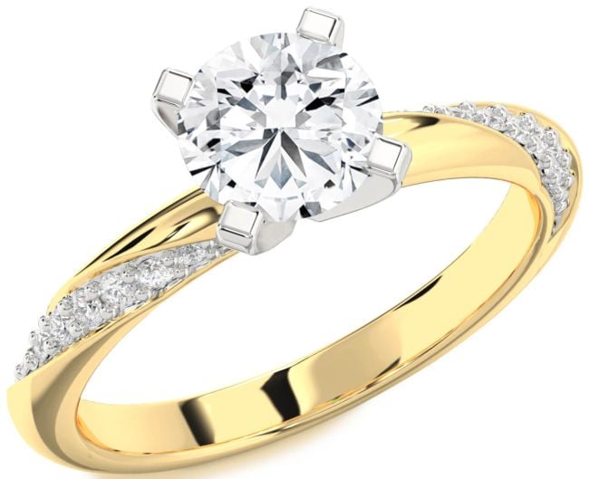 Diamond Platinum & Yellow Gold Round Solitaire Engagement Ring