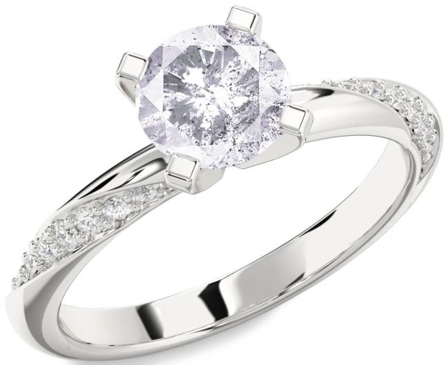 Salt & Pepper Diamond Silver Round Solitaire Engagement Ring