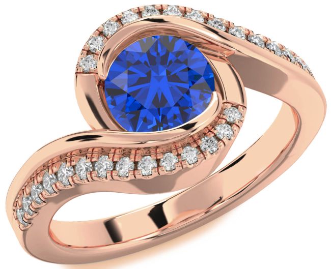 Diamond Blue Sapphire Rose Gold Round Solitaire Engagement Ring