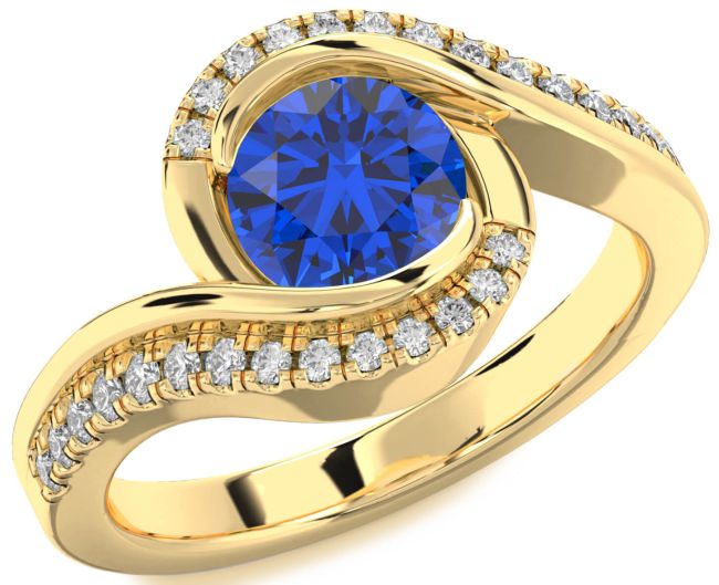 Diamond Blue Sapphire Gold Silver Round Solitaire Engagement Ring
