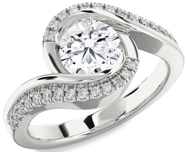 Diamond Silver Round Solitaire Engagement Ring