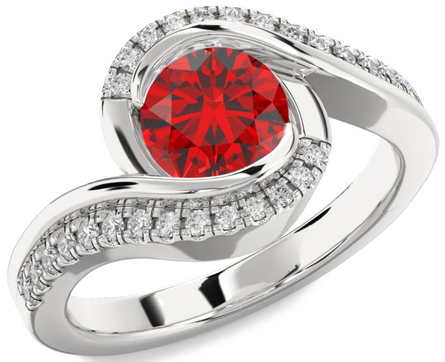 Diamond Ruby White Gold Round Solitaire Engagement Ring