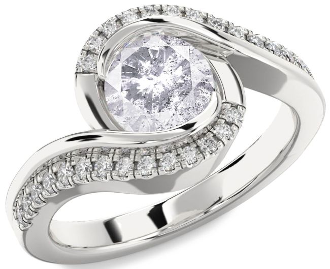 Salt & Pepper Diamond Silver Round Solitaire Engagement Ring