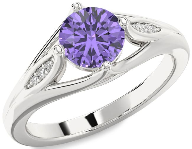 Diamond Alexandrite Silver Round Solitaire Engagement Ring