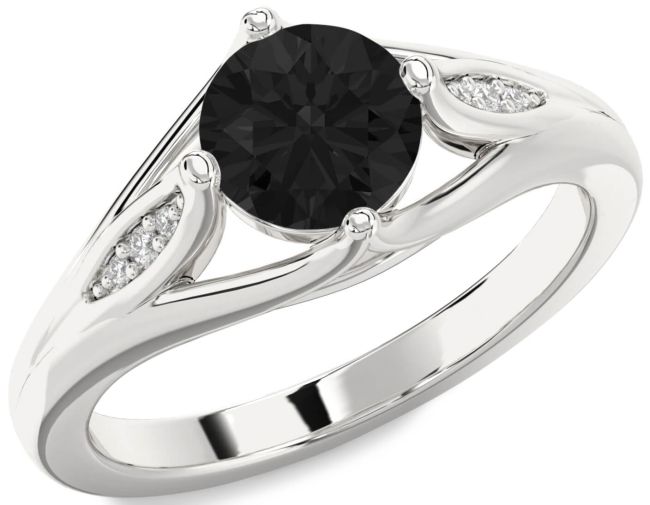 Black Diamond Silver Round Solitaire Engagement Ring