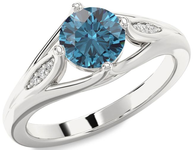 Blue Diamond Silver Round Solitaire Engagement Ring
