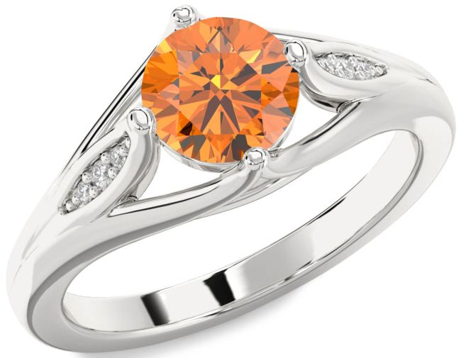 Diamond Citrine Silver Round Solitaire Engagement Ring
