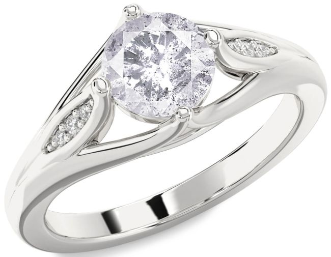 Salt & Pepper Diamond Silver Round Solitaire Engagement Ring