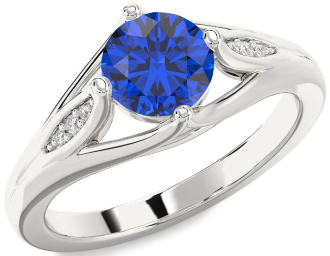 Diamond Blue Sapphire White Gold Round Solitaire Engagement Ring