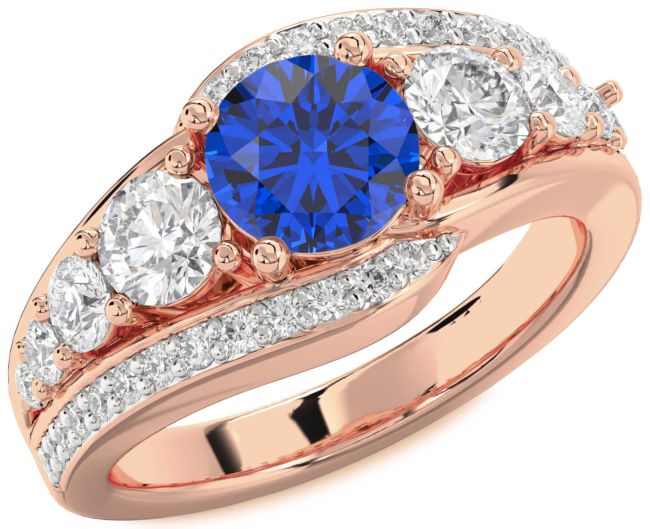 Diamond Blue Sapphire Rose Gold Round Engagement Ring