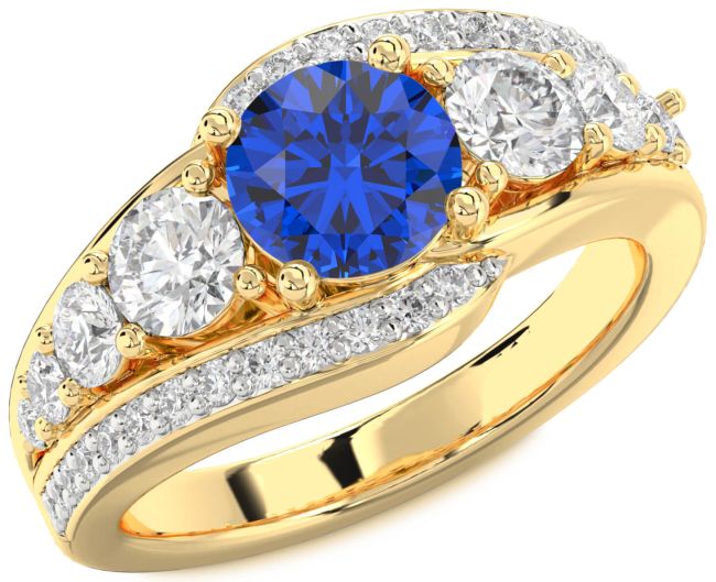Diamond Blue Sapphire Gold Round Engagement Ring