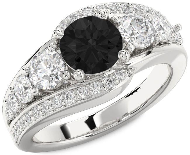 Black Diamond Silver Round Engagement Ring