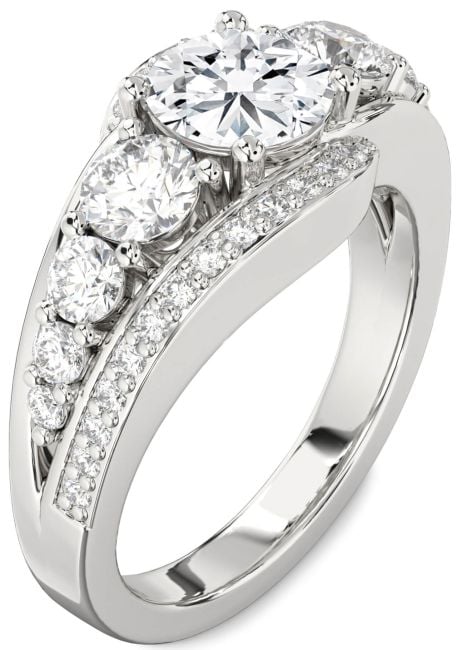 Lab Diamond Silver Round Engagement Ring