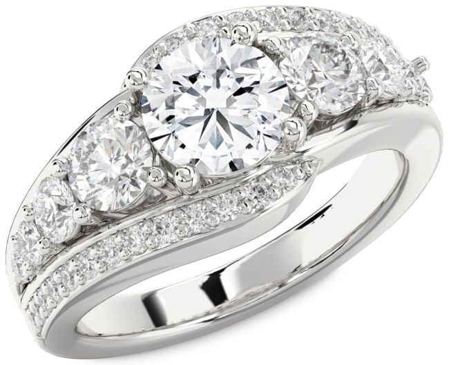 Diamond Opal Silver Round Engagement Ring