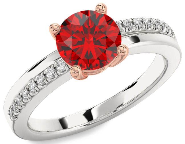 Diamond Ruby White Rose Gold Round Solitaire Engagement Ring