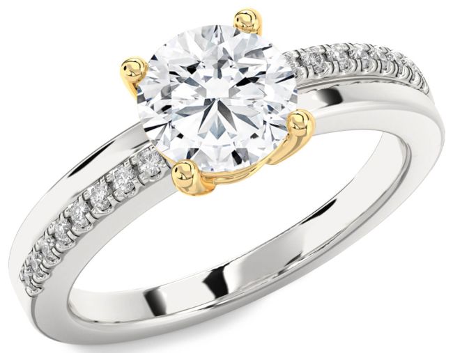 Diamond Silver & 10K gold Round Solitaire Engagement Ring