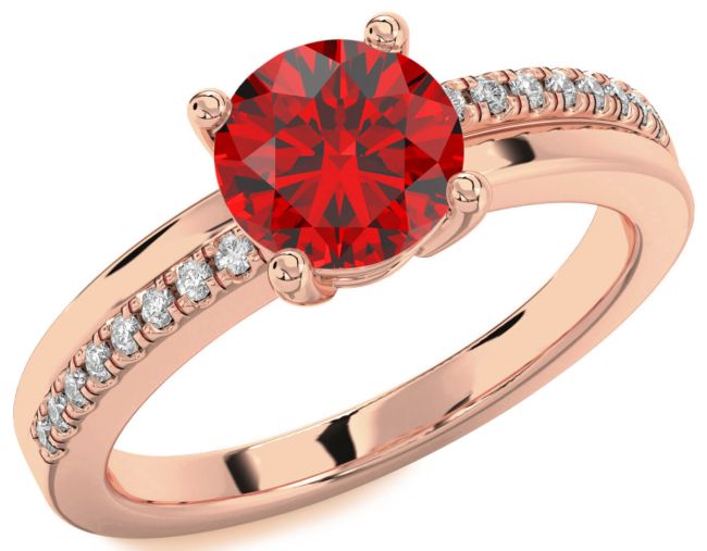 Diamond Ruby Rose Gold Silver Round Solitaire Engagement Ring