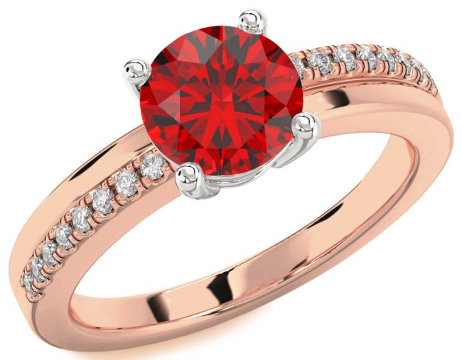 Diamond Ruby Platinum & Rose Gold Round Solitaire Engagement Ring