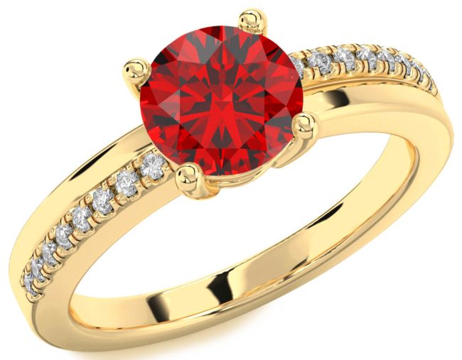 Diamond Ruby Gold Round Solitaire Engagement Ring