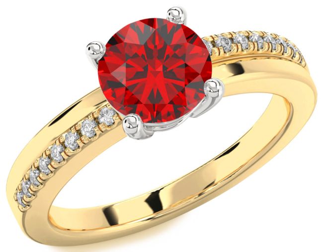 Diamond Ruby White Yellow Gold Round Solitaire Engagement Ring