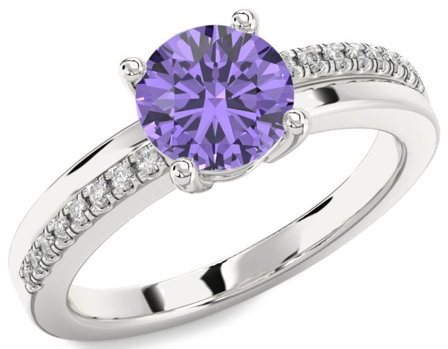 Diamond Alexandrite Silver Round Solitaire Engagement Ring