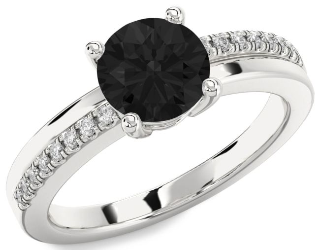 Black Diamond Silver Round Solitaire Engagement Ring