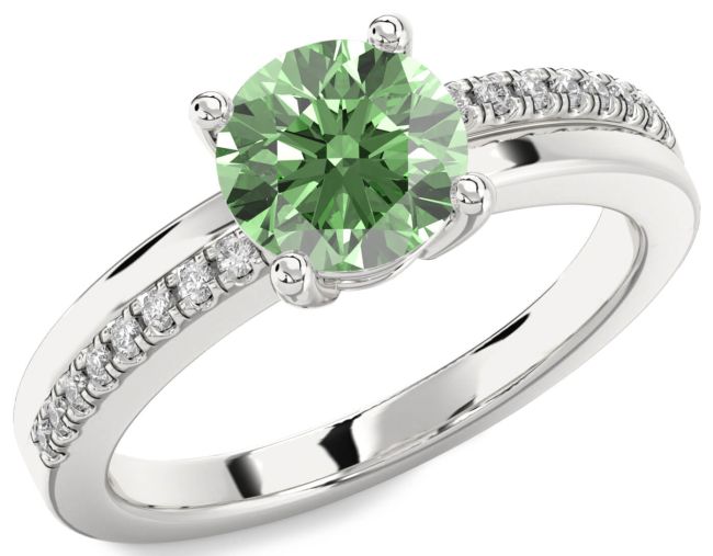 Green Diamond Silver Round Solitaire Engagement Ring