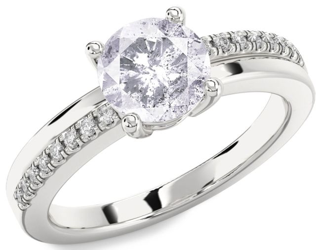 Salt & Pepper Diamond Silver Round Solitaire Engagement Ring