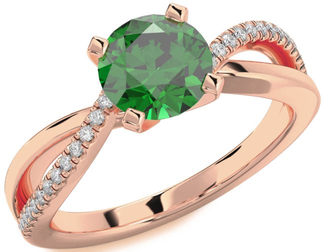 Diamond Emerald Rose Gold Silver Round Solitaire Engagement Ring