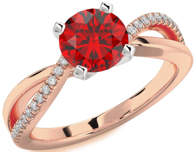 Diamond Ruby Platinum & Rose Gold Round Solitaire Engagement Ring