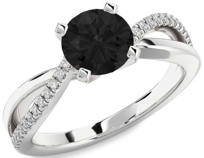 Black Diamond Silver Round Solitaire Engagement Ring