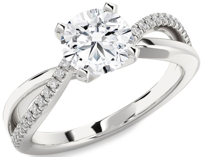 Diamond Silver Round Solitaire Engagement Ring