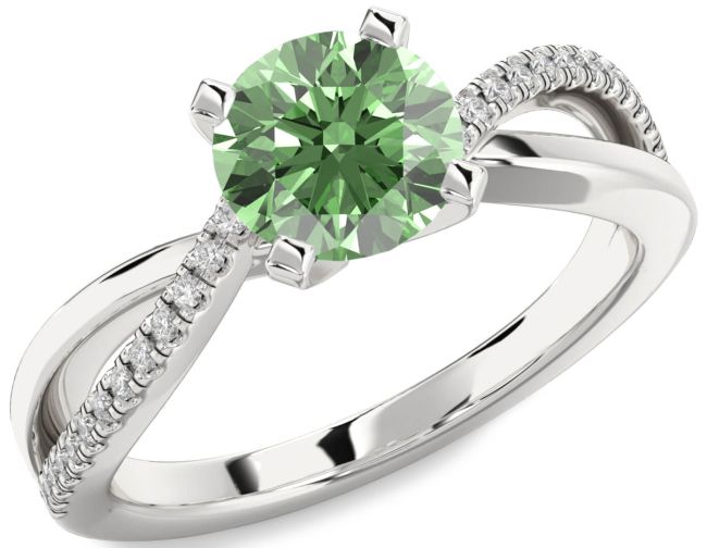 Green Diamond Silver Round Solitaire Engagement Ring